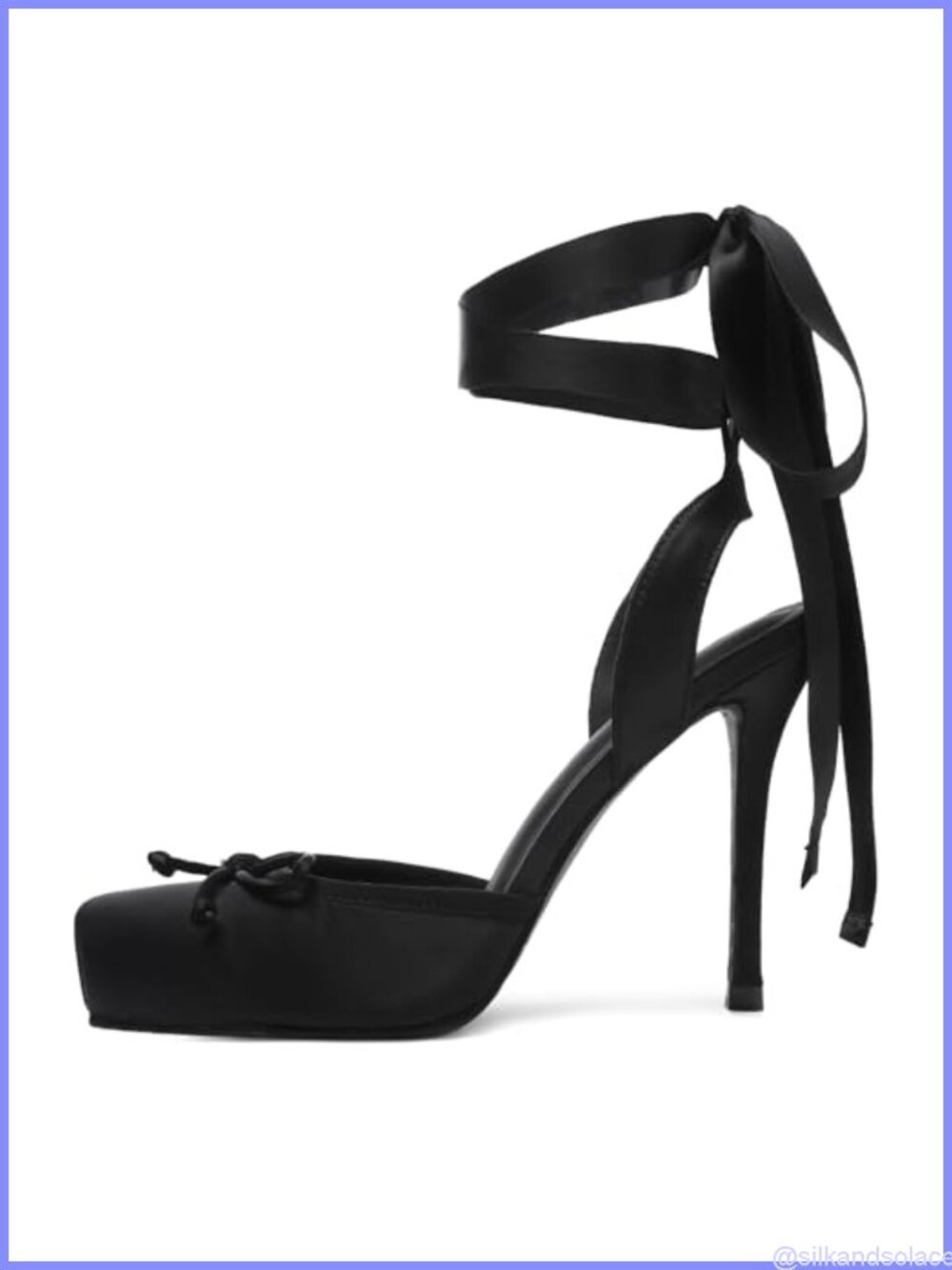 Satin Ballet Heels Closed Square Toe Bow Slingback for Women
